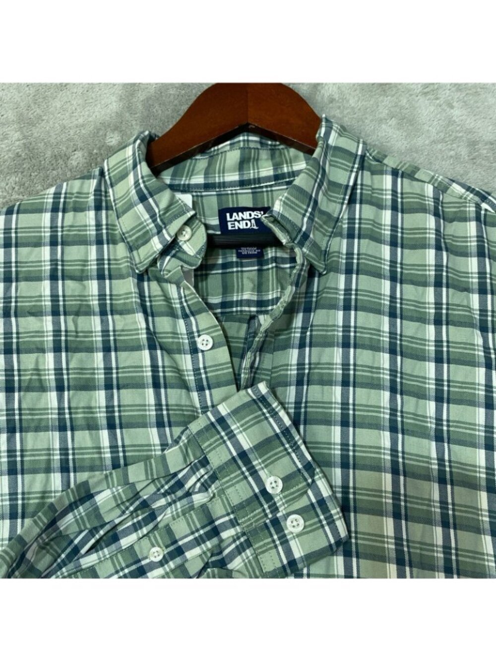 NWT Lands' End Mens L Green Plaid Button-Down Shirt - Picture 8 of 9